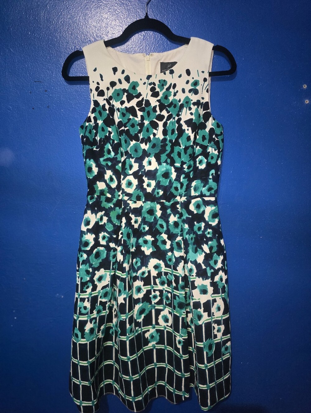Adrianna Papell Dress Floral Green, Off White Size 4 Preowned